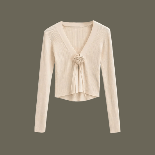 Chic Fashion Slim-fit V-neck Long Sleeve Sweater - Cute Rose Knot 🌹Bow Tie Front in 7 Color Options 🌈