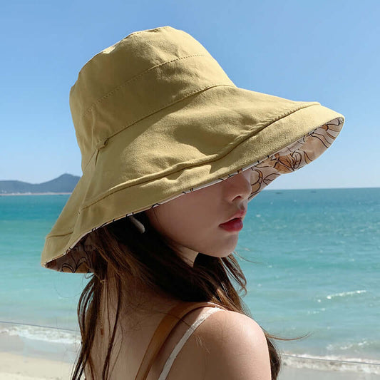 Women's Fashion Large Breathable Fisherman Sun Hat - Reversible Printed or Solid Option