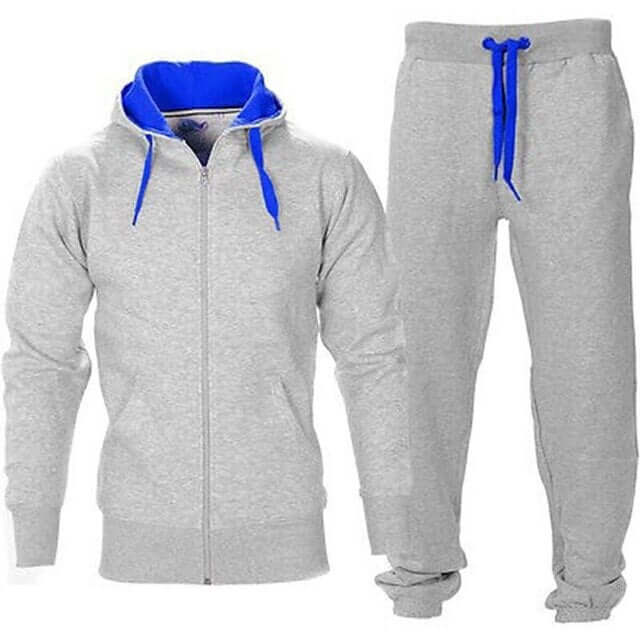 Men's Sporty Casual Solid Tracksuit - Hooded Zipper Jacket + Sweatpants