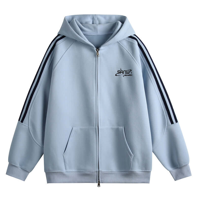Warm Sporty Cotton Zip Up Jacket - Heavyweight Loose Fit Casual with Hood