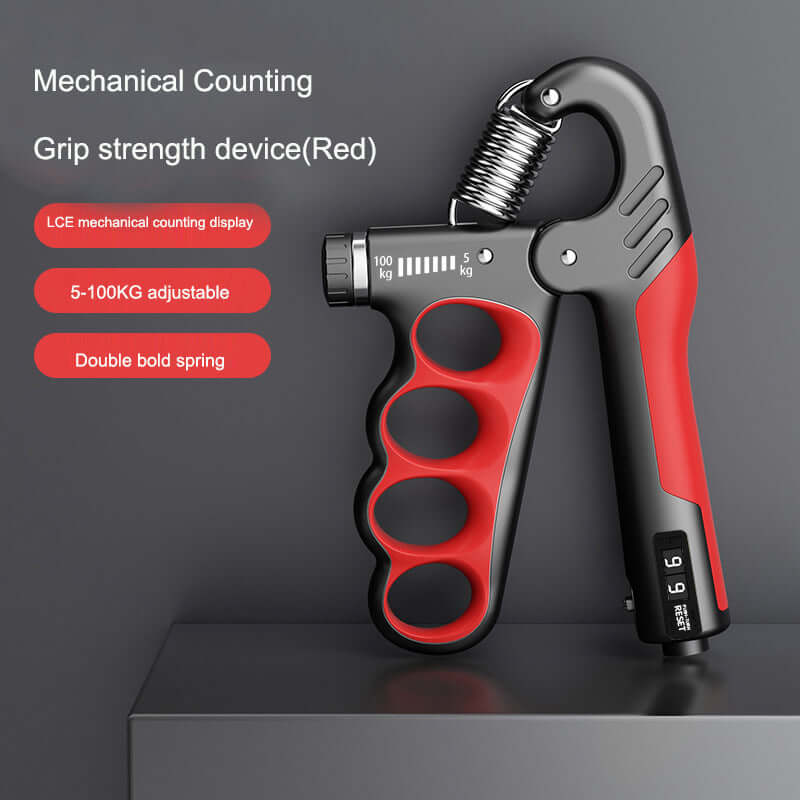 Muscle & Strength Building Adjustable Grip - Comfortable Finger Slots and Auto Counter