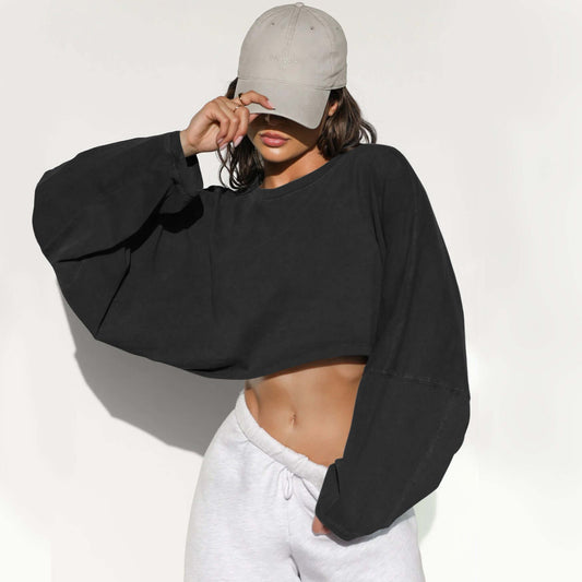 Women's SEXY HOT BUY 🔥 Mid-riff Cut Round Neck Sweatshirt - Popular Sporty Fall Fashion, Grab 2 Colors at this Price while Supplies Last ! 🏃♂️🛍