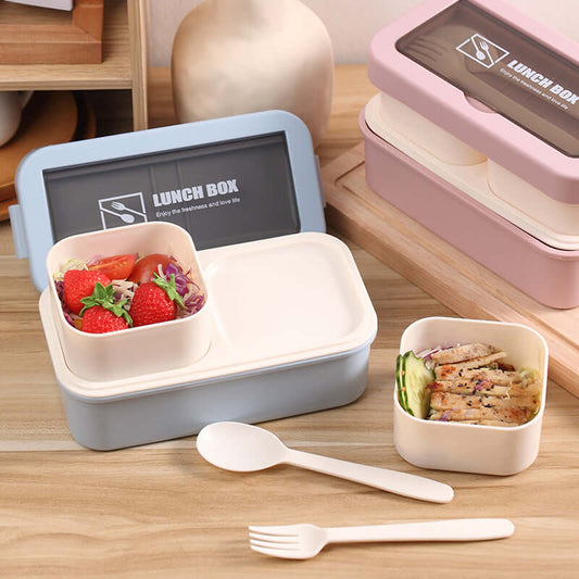 Hip Design Microwaveable Lunch Box - Double-tiered with Utensil Storage