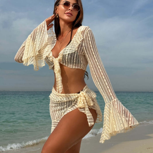 Sexy 😍 Lace Mesh 4 pc. Bikini Top and Bottom + Swim Cover Up Top and Bottom - Great Value !
