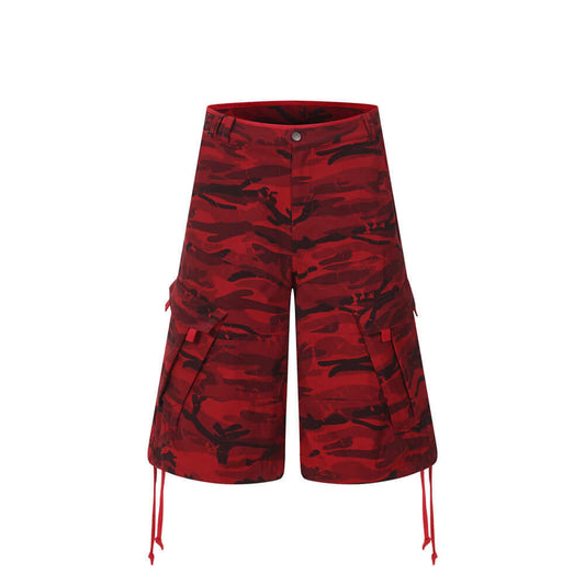 Popular Camouflage Workwear Five Quarter Pants - Unisex Trending Hip Street Fashion Red ๐ด Camouflage