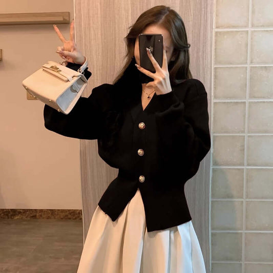 Women's Gorgeous Fall & Winter Cherry Red or Black Knit Cardigan - Classic Waist-Cinching Slim Fit Sweater 💝