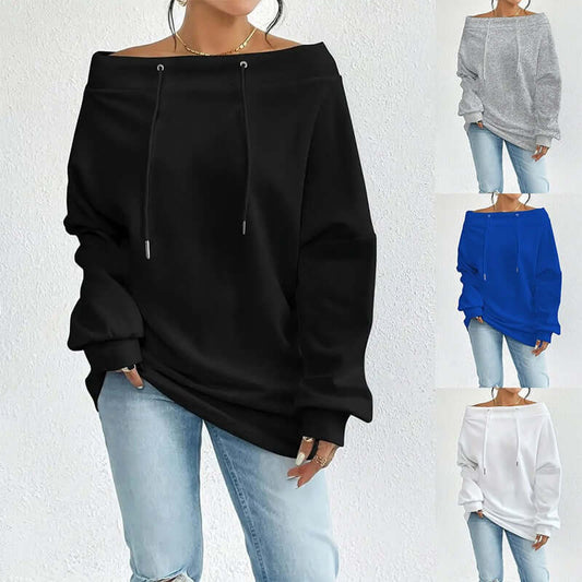 Women's Sporty Autumn & Winter Sweatshirt - Sexy Casual Off-Shoulder Drawstring Loose Fit ♨️