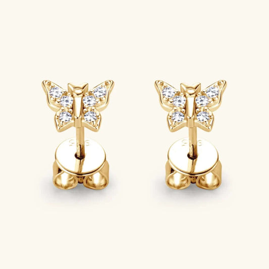 Gorgeous Moissanite 925 Sterling Silver and Gold Butterfly Stud Earrings