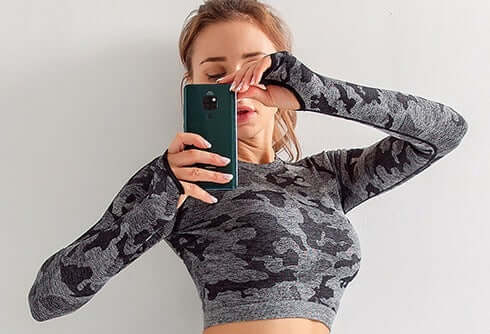Women's Popular Camouflage 3-piece Yoga Set - Shirt, Sports Bra, Leggings