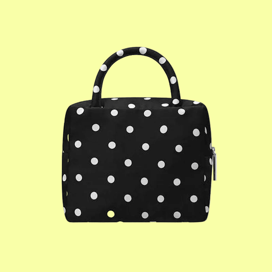 Women's Popular Black or Brown Polka-dot Handbag - Accessory Storage for Makeup and Travel