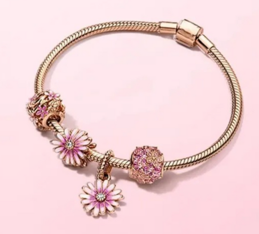 Gorgeous Women's White Copper Bracelet - Hollow Galaxy Rose Gold - Shining Daisy Series 🌼🌸