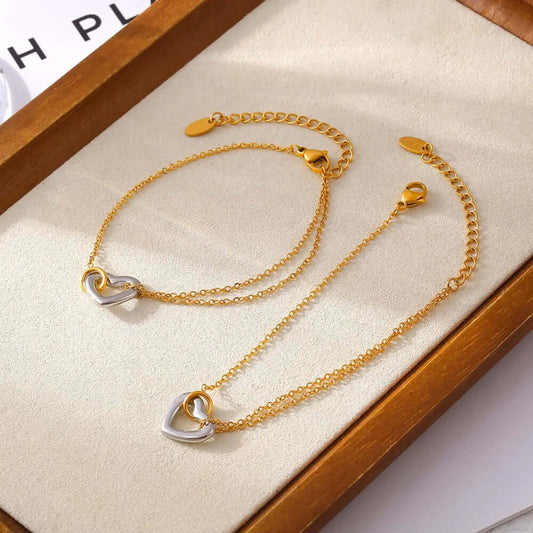 Fashion Trendy Heart Bracelet ❤️ 18K Gold Plated & Stainless Steel Combination