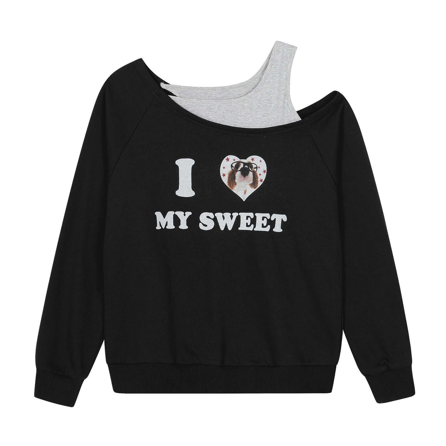 Sporty Dog Lovers Warm Printed Sweatshirt ❤️ Slope Collar Cross Shoulder Long Sleeve