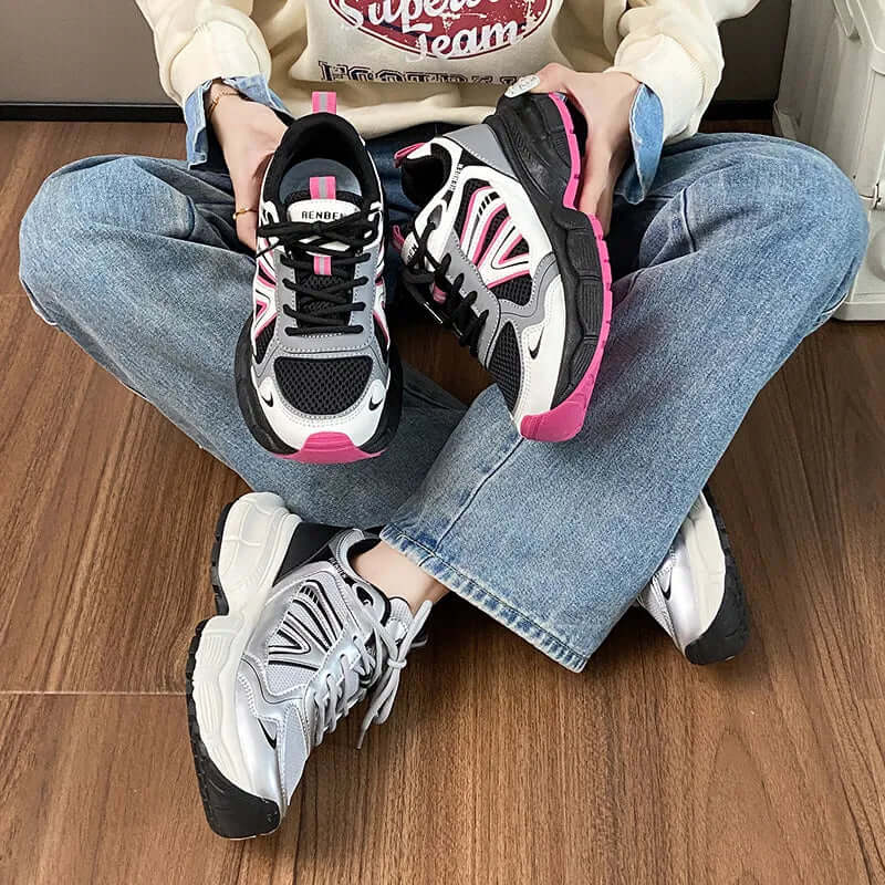 Unisex Casual Lace-Up Platform Athletic Sneakers