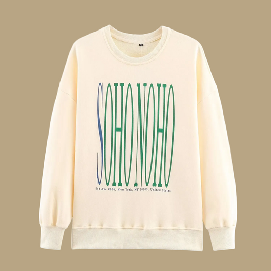 Women's Classy Trendy 'SOHO' New York Sweatshirt - Dazzling Ivory Polyester Pullover ♨️🗽