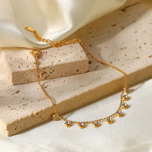 One Size 18K Gold-Plated Stainless Steel Beaded Bracelet with Gorgeous Stones