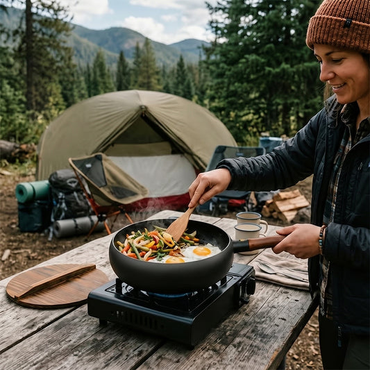 Uncoated Hand-Forged Iron Wok with Wood Lid
