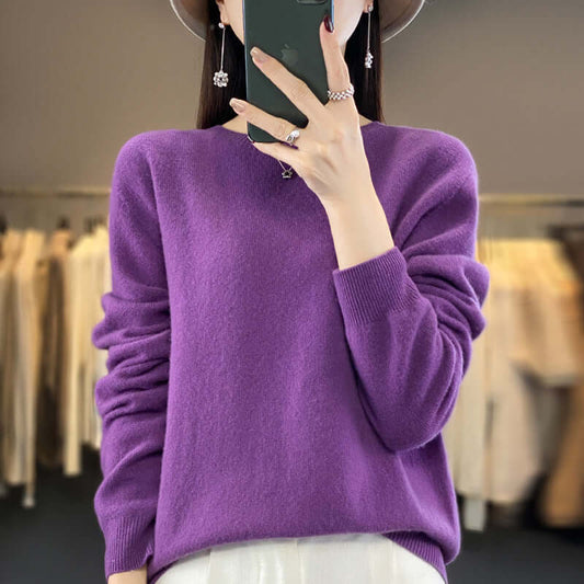 Women's Slim-fit Round Neck Pure Wool Sweater ♨️ Autumn & Winter Favorite Loose Knitted Base Pullover