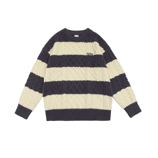 Unisex Classic Fashion Striped Sweater - Warm Round Neck Long Sleeved Soft Comfort