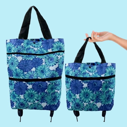 Portable Foldable Shopping Cart with Wheels - Clever Backpack Style Travel Trolley for Groceries & Storage