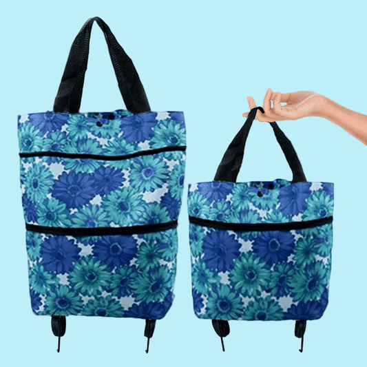 Portable Foldable Shopping Cart with Wheels - Clever Backpack Style Travel Trolley for Groceries & Storage