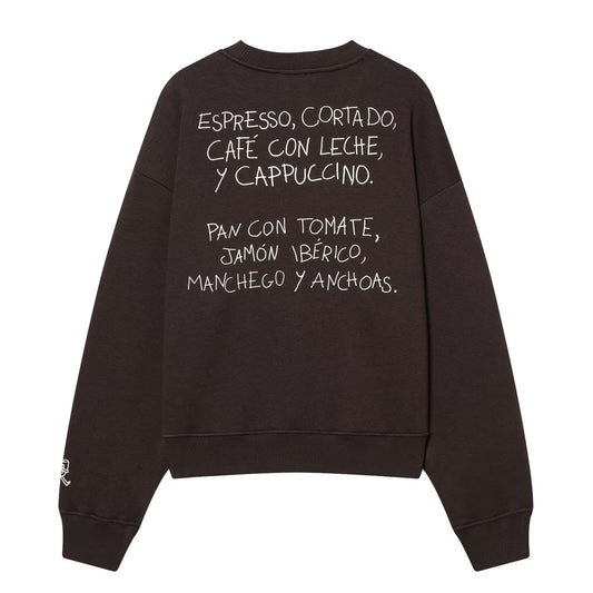 Women's Coffee Brown Printed Sweatshirt with Humorous Spanish Coffee Print - Cozy Seasonal Comfort ♨️☕️