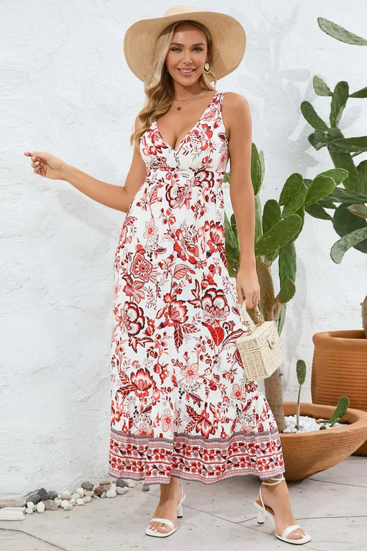 Women's Beautiful 😍 Summer Fashion Dress - Colorful Printed V-Neck Wide Strap