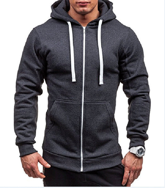 Men's Active Zip-Up Hoodie with Accent Color Zipper and Drawstrings