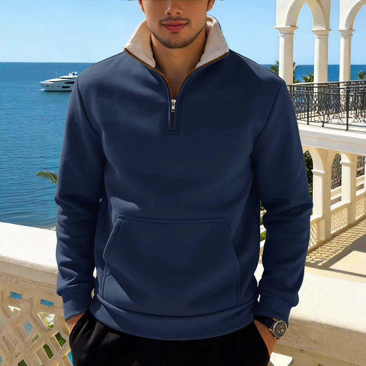 Men's Warm Autumn and Winter Waffle Knit Sweatshirt with Pouch Pocket and Stand-up Collar ♨️