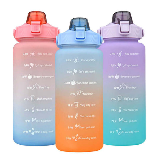 2L Sports Bottle - Cool Gradient Colors w/ Consumption Time Scale