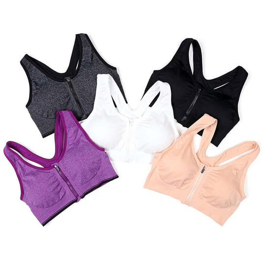 Top Notch Workout Sports Bra - Zipper Push Up, Padded, Wire Free Shockproof + Breathable 💪