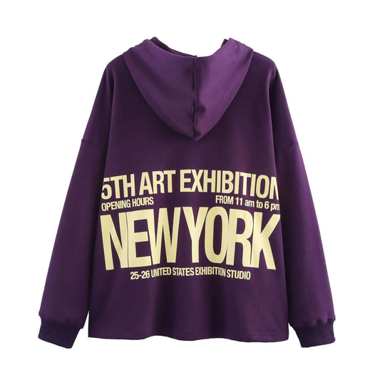 Women's 'New York Art' Sweatshirt - Popular Trending Purple Polyester Pullover Hoodie ♨️💜