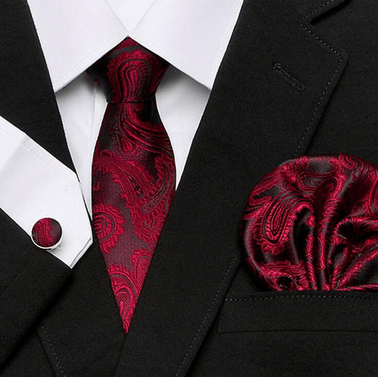Men's Fashion Floral Formal Set - Tie + Handkerchief + Cufflinks
