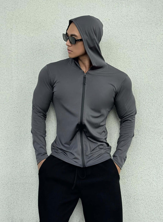 Hip Fashion Men's Lightweight Zip-Up Hooded Jacket - Body Form-fitted Styling