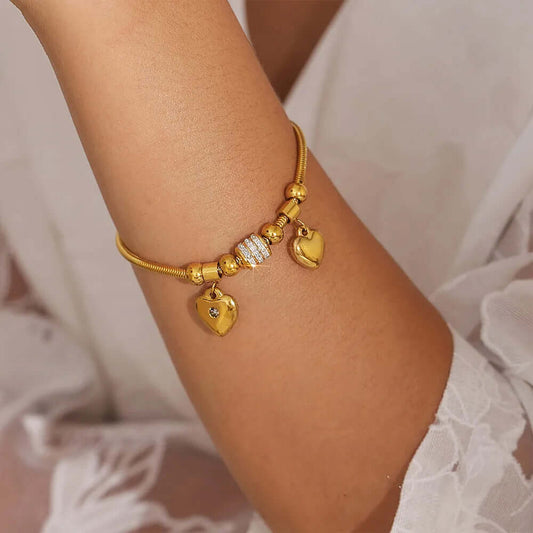 Women's Lovely Gold-Plated Rhinestone Heart ❤️ Charm Bracelet