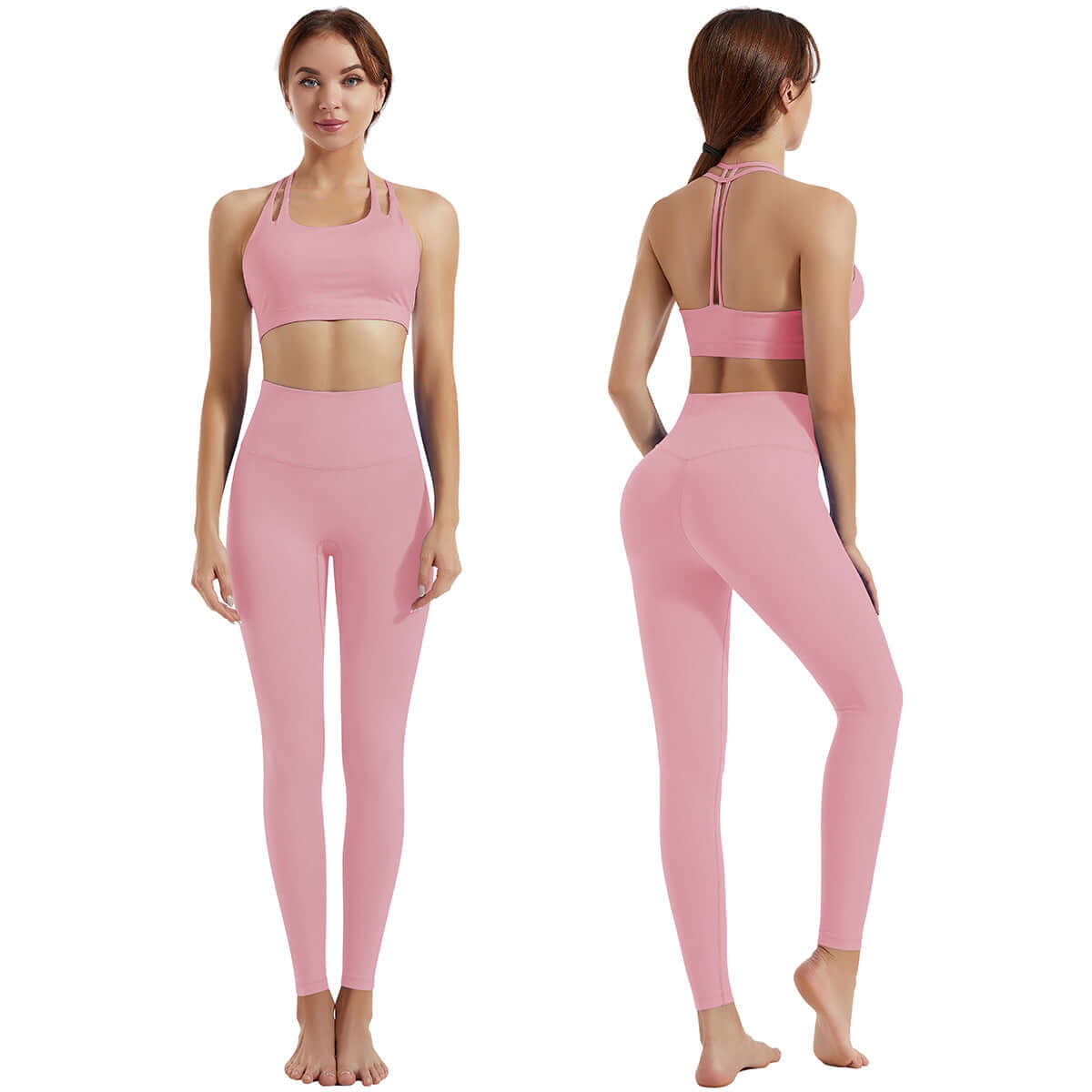 Women's Colorful 2pc. Yoga Fitness Set - Shock Absorbing Bra and Hip Lifting Leggings