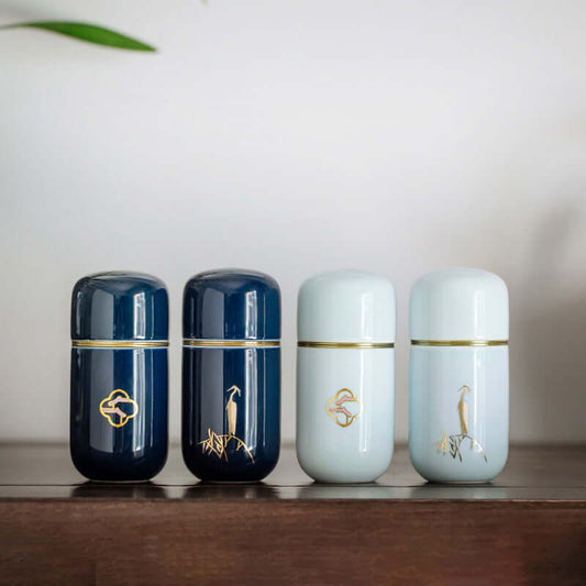 Japanese Ceramic Tea Jar - Vintage Appeal Mini Tea Storage Container