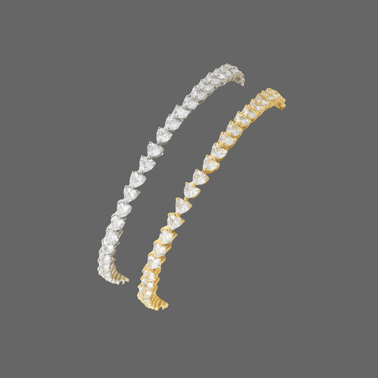 Women's Gold or Silver Tennis Bracelet - 5mm Three-Prong Heart-Shaped Hip-Hop Single Row Styling 😎