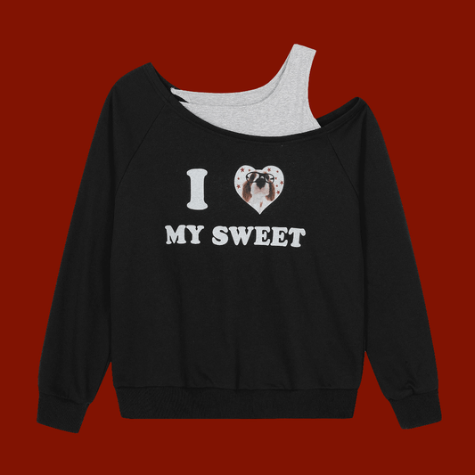 Sporty Dog Lovers Warm Printed Sweatshirt ❤️ Slope Collar Cross Shoulder Long Sleeve