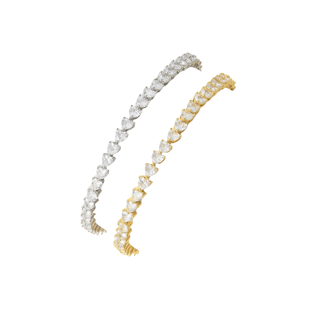 Women's Gold or Silver Tennis Bracelet - 5mm Three-Prong Heart-Shaped Hip-Hop Single Row Styling 😎