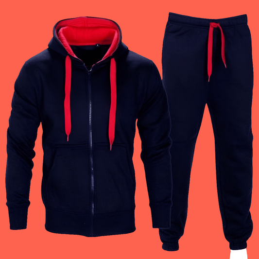 Men's Sporty Casual Solid Tracksuit - Hooded Zipper Jacket + Sweatpants