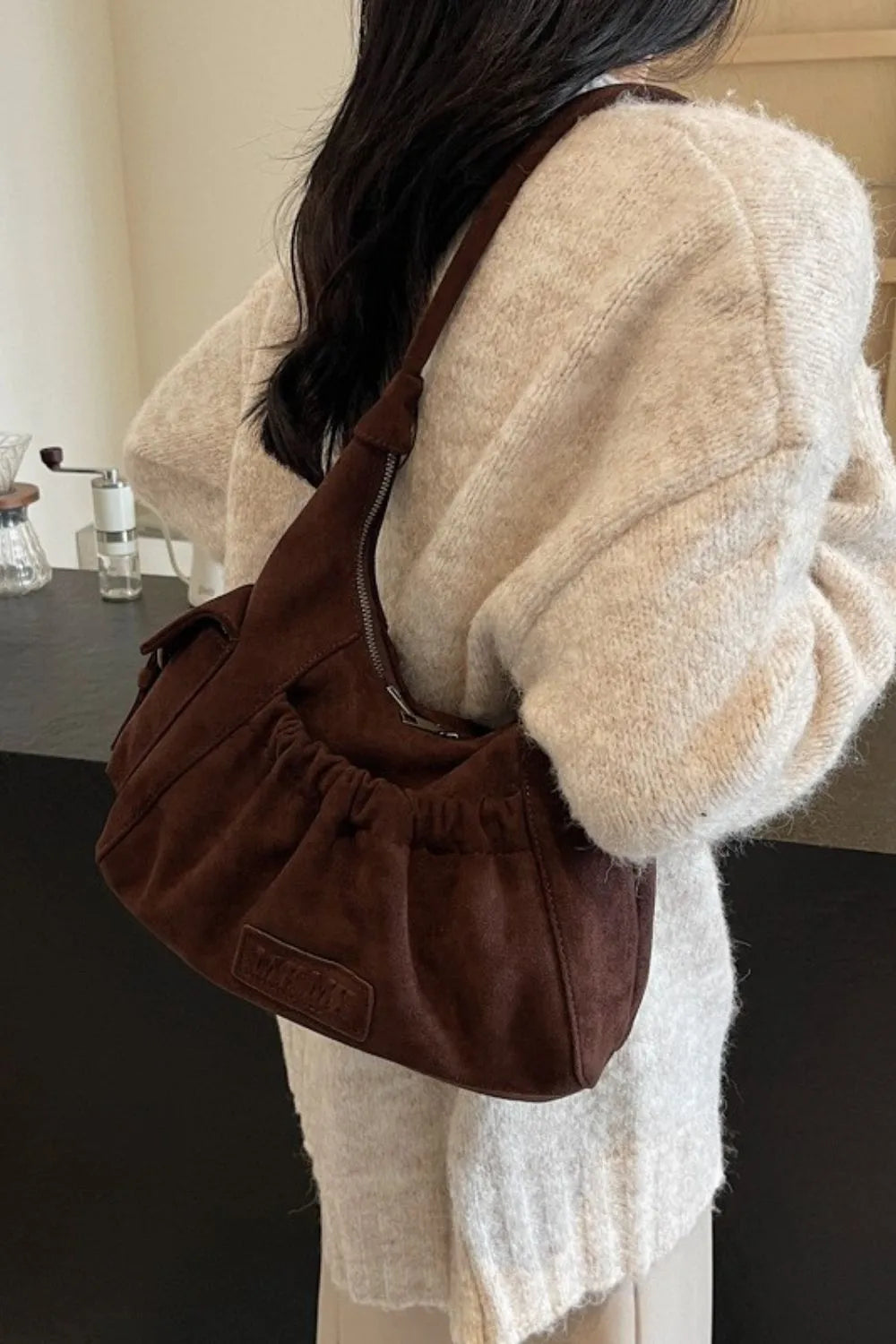 Women's Fashion Premium Ruched Suede Zipper Handbag in Four Gorgeous Trending Colors 🤩
