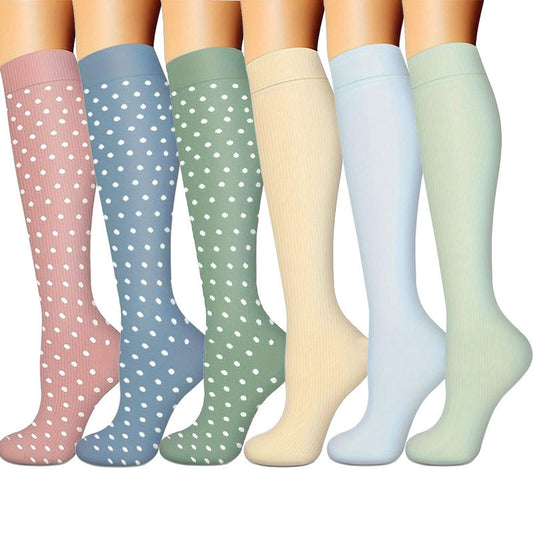 Women's Calf Length Compression Sports Socks - Anti-Slip, Sweat-absorbent, Solid & Polka Dots 🧦