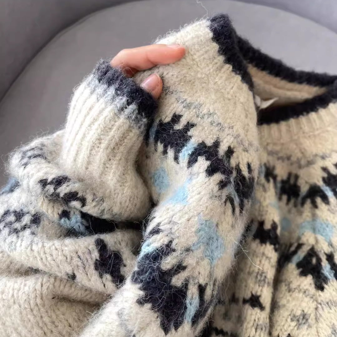 Women's One-size Vintage Jacquard Knit Cardigan ♨️ Thickened Button-Up Stylish Autumn Winter Top 🍁