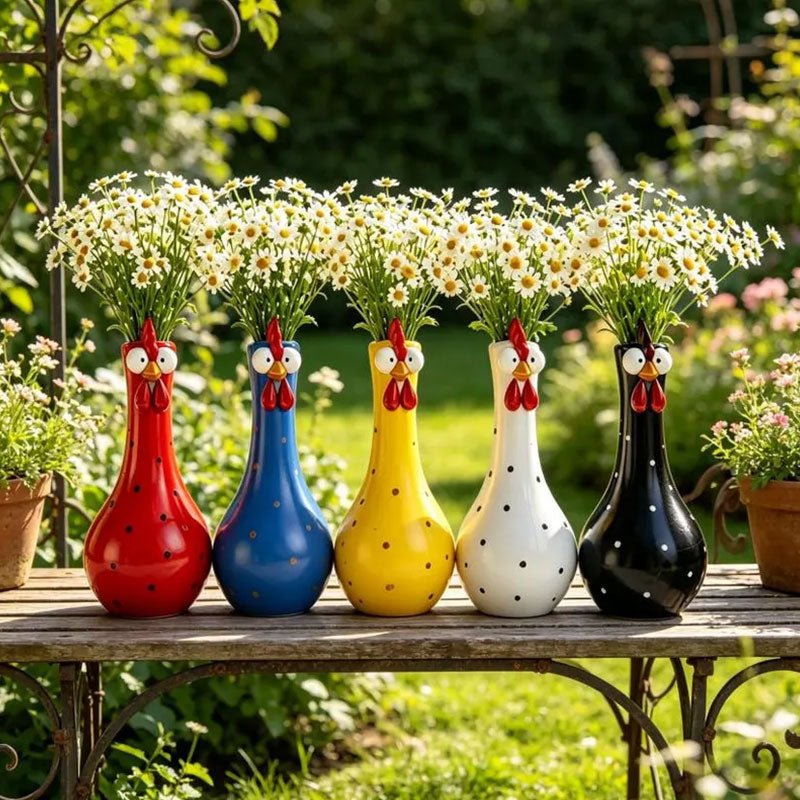 Humorous Waterproof Polka Dot Rooster Vase Decor 🐔