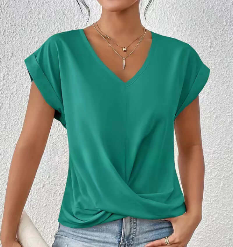Women's Sleek Pleated V-neck T-shirt in a Multitude of Gorgeous Color Options 🌈 🤩