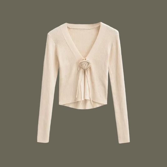 Chic Fashion Slim-fit V-neck Long Sleeve Sweater - Cute Rose Knot 🌹Bow Tie Front in 7 Color Options 🌈