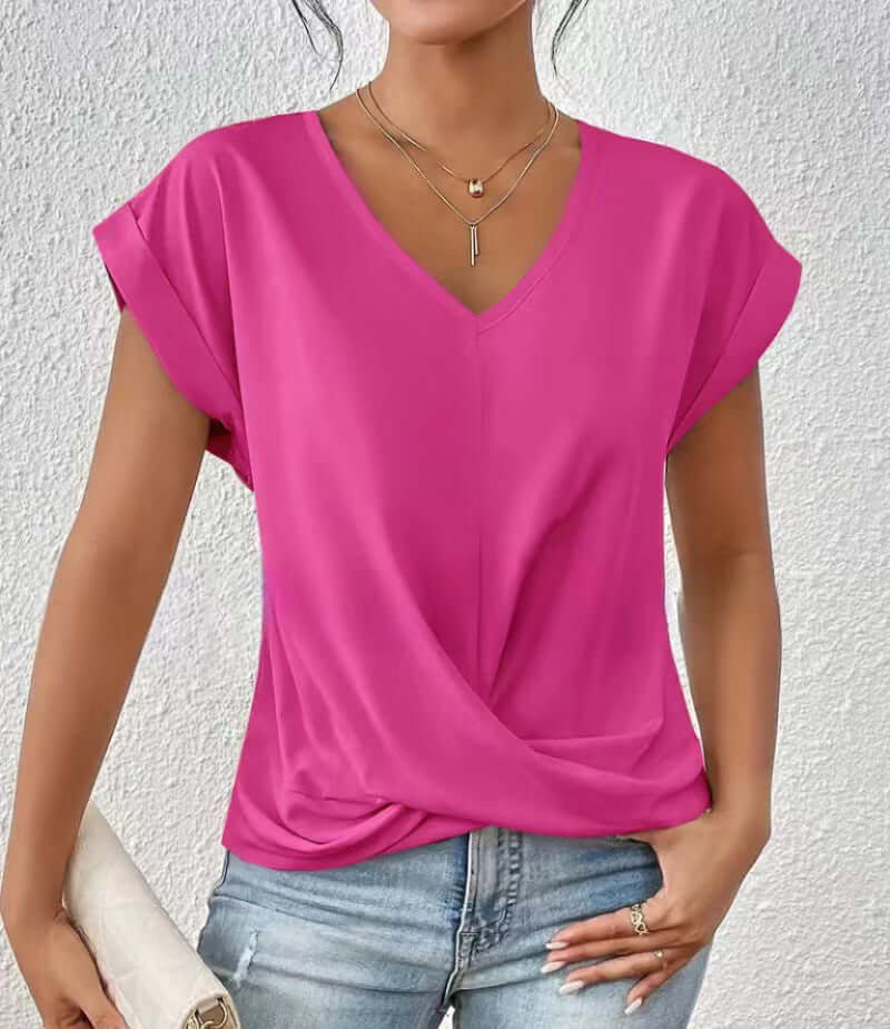 Women's Sleek Pleated V-neck T-shirt in a Multitude of Gorgeous Color Options 🌈 🤩