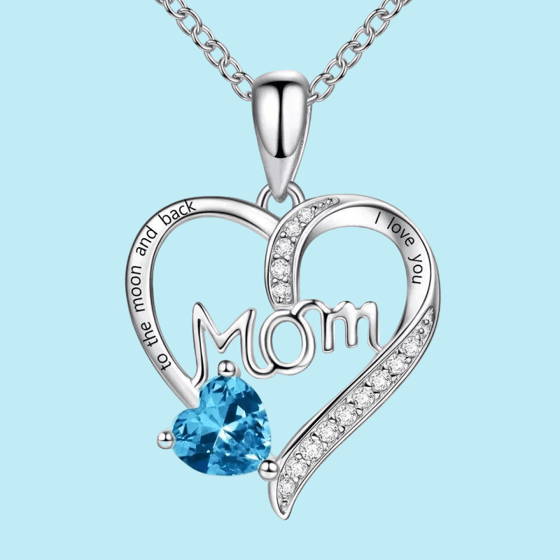 Gorgeous GIFTABLE Colored Stone Options 'MOM' Necklace - Love Heart-shaped Engraved Rhinestone 💝