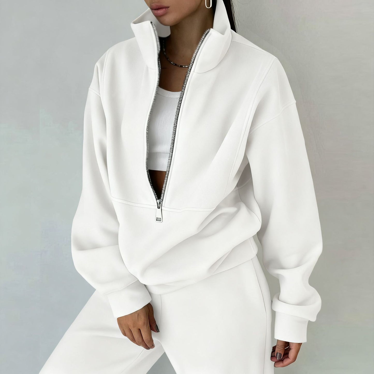 Women's Dazzling Tracksuit Set - Sporty Casual Fleece High-Collar Wrinkle Resistant Activewear 😎💝